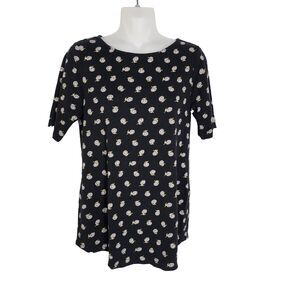 J Jill Womens Pima Shirttail Tee Sz S Petite Top Black Daisy Floral Short Sleeve